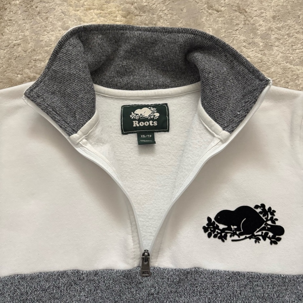 Roots Tri-Coloured Half Zip Logo Swearshirt Size Xsmall - Picture 6 of 10